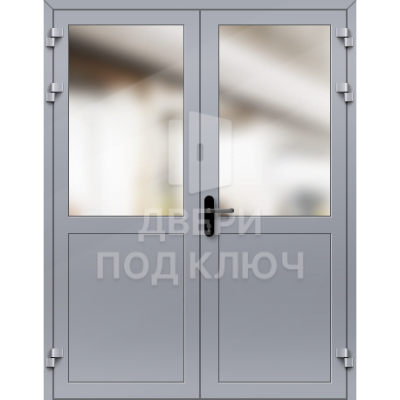 Остекленная двупольная алюминиевая противопожарная дверь EIW-30 ДПК-16525