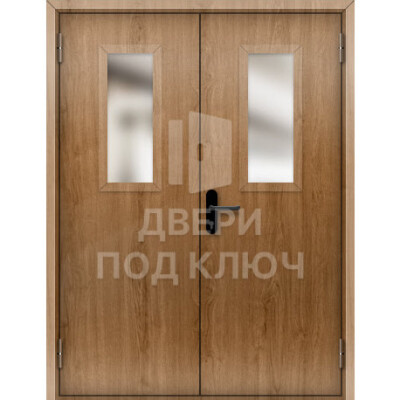 Противопожарная остекленная двупольная дверь с EIS отделкой МДФ ДПК-17467
